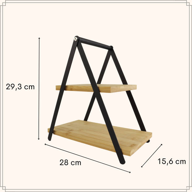 OTIX Serveertoren - Etagere - Metaal - Bamboe - 2 Laags - 28x15,6x29,3cm - Etagères