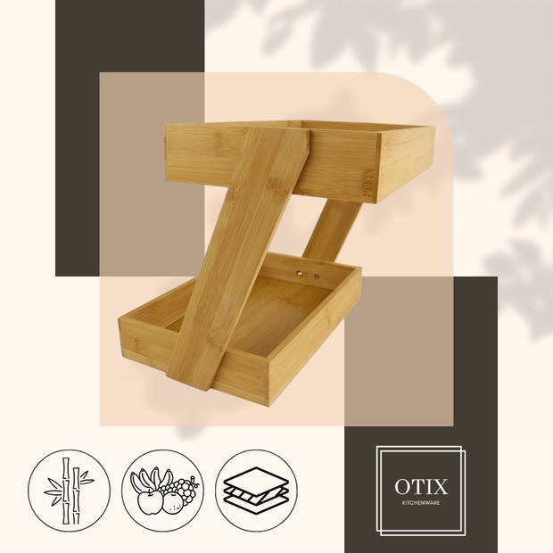 OTIX Serveertoren - Etagere - Bamboe - 2 Laags Hout - 31.5x22.5x26cm - Etagères