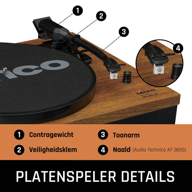 Platenspeler incl twee externe speakers Lenco Hout