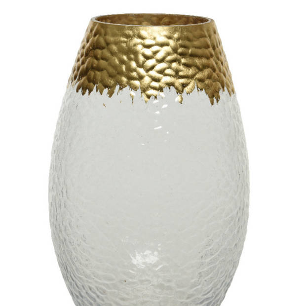 Bloemen vaas transparant/goud van glas 20 cm hoog diameter 12 cm - Vazen