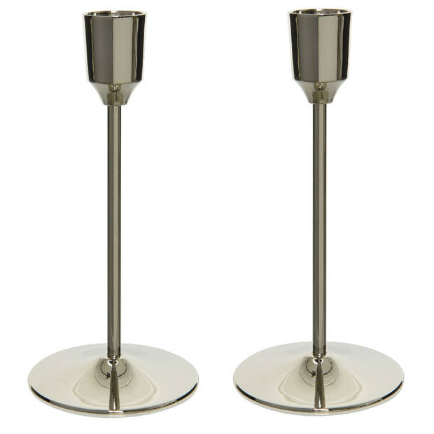 Luxe diner kaarsen staande kandelaar aluminium kleur zilver 20 cm - kaars kandelaars