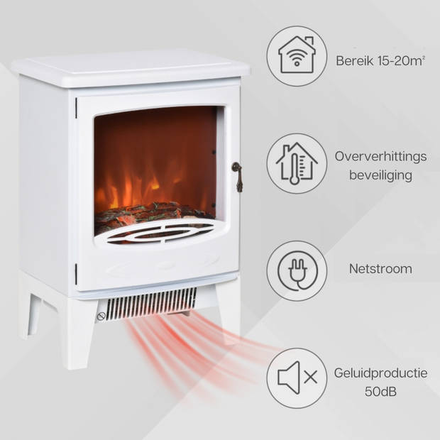 Elektrische kachel - Haard - Sfeerhaard - Elektrische verwarming - Verwarming - Thermostaat - 1800 W - Wit