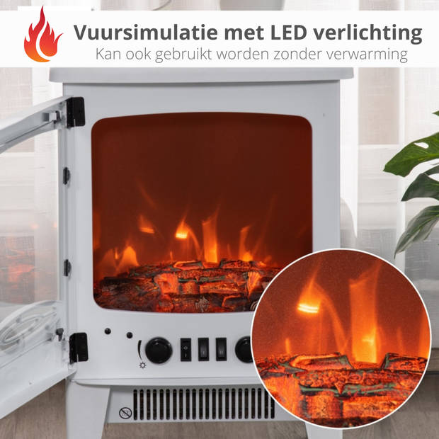 Elektrische kachel - Haard - Sfeerhaard - Elektrische verwarming - Verwarming - Thermostaat - 1800 W - Wit