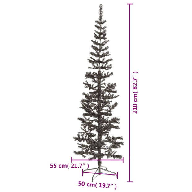 The Living Store Kerstboom - Smalle Zwarte PVC Boom - 210 cm Hoog - Met Standaard