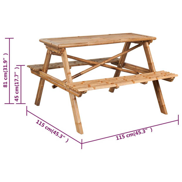 vidaXL Picknicktafel 115x115x81 cm bamboe