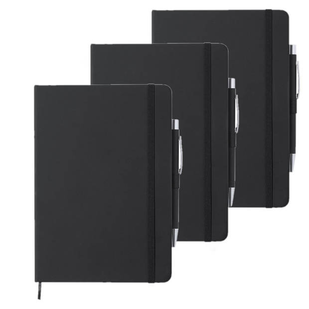 Luxe notitieboekje zwart met elastiek en pen A5 formaat - Schriften