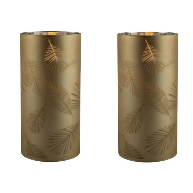 2x stuks luxe led kaarsen in goud bladeren glas D7 x H15 cm - LED kaarsen
