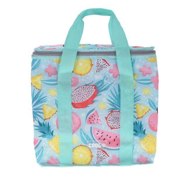 Medium size koeltas voor lunch Hawaii beach thema groen/creme 34 x 16 x 36 cm 16 liter - Koeltas