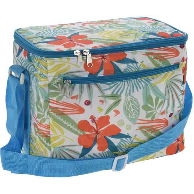 Kleine koeltas voor lunch Tropical Flowers blauw/creme 30 x 20 x 25 cm 12 liter - Koeltas