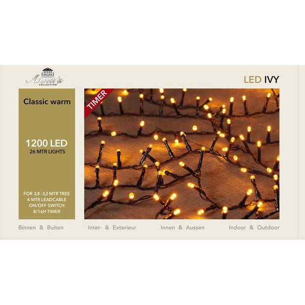 LED classic Ivy 1200 LED / 26 meter zwart met timer