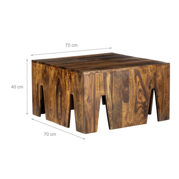 Salontafel 70x70x40 cm Natuurlijk massief Sheeshamhout WOMO Design