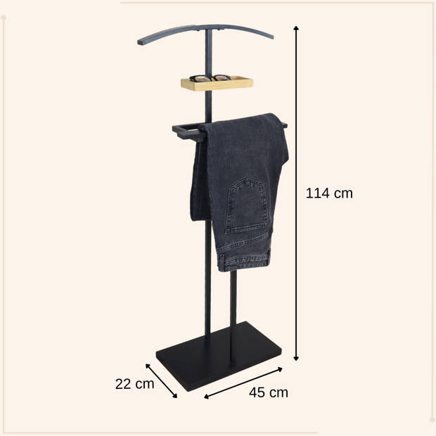 MISOU Dressboy - Kledingstandaard - Kledinghouder - Kledingbutler - Zwart - 114 cm - Kledingrek - Bamboe en metaal