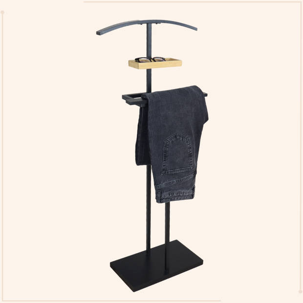 MISOU Dressboy - Kledingstandaard - Kledinghouder - Kledingbutler - Zwart - 114 cm - Kledingrek - Bamboe en metaal