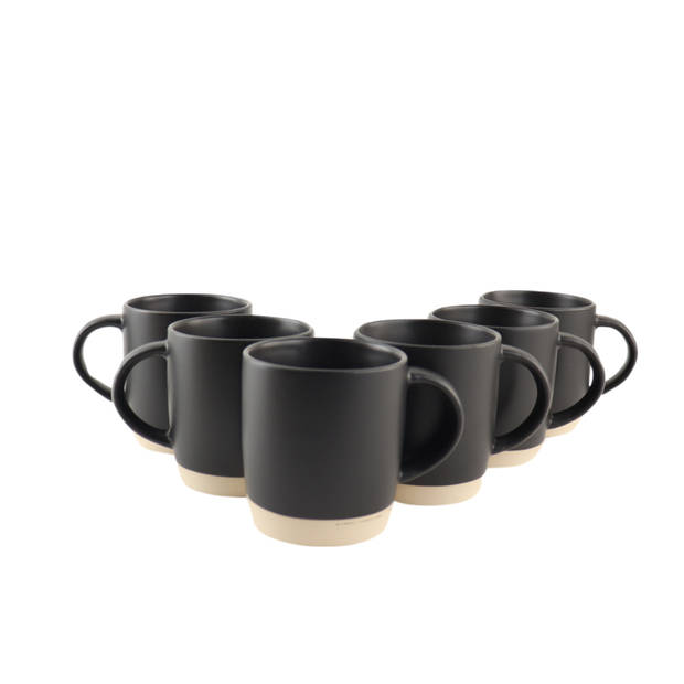 OTIX Koffiekopjes - Theemokken - Koffietassen - Set van 6 - Zwart - 310 ml - Aardewerk