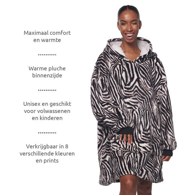 Homie Hoodie - Oversized hoodie - Hoodie Deken - Plaid met mouwen - Unisex - Eén maat - Zebra