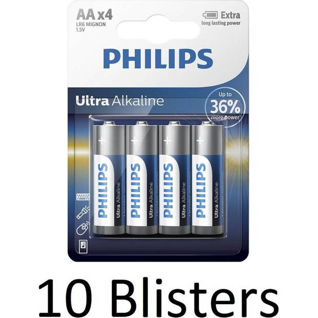 40 Stuks (10 Blisters a 4 st) Philips Ultra Alkaline AA Batterijen