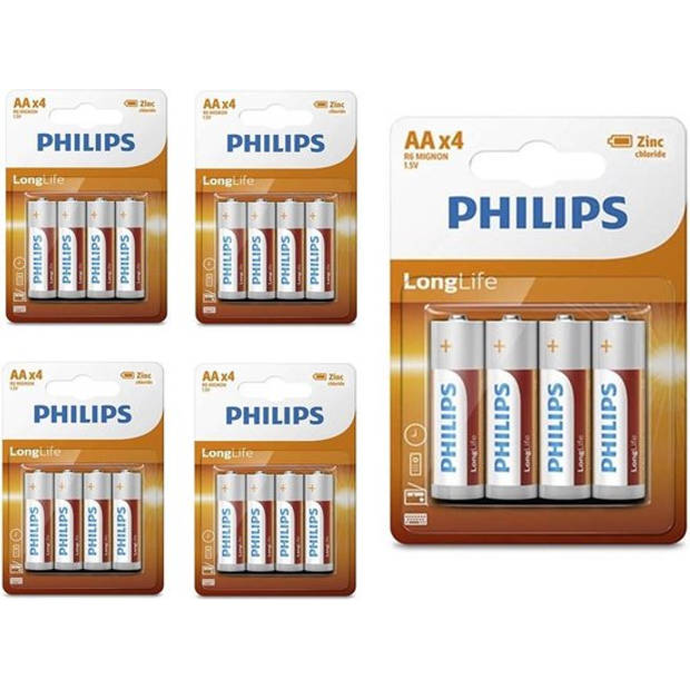 Philips Longlife Zinc AA/R6 - 20 Stuks (5 Blisters a 4St)