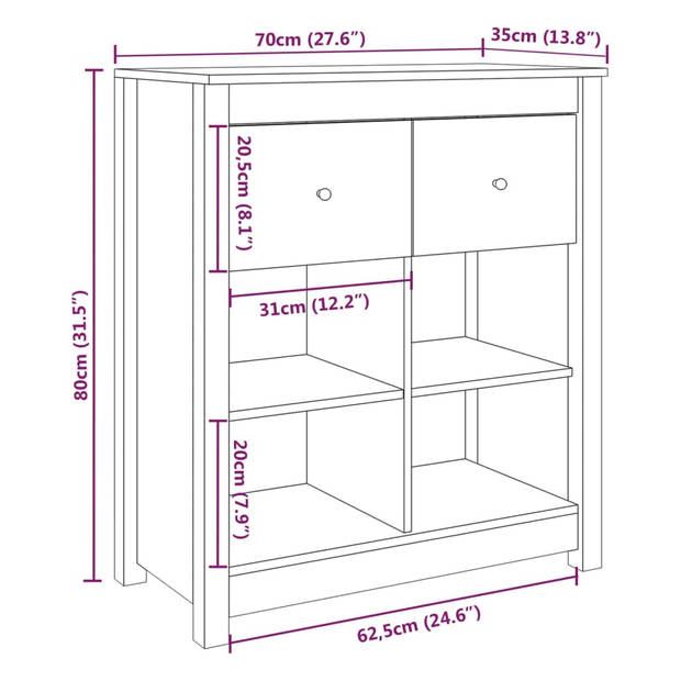 The Living Store Dressoir - Grenenhout - 70 x 35 x 80 cm - Grijs