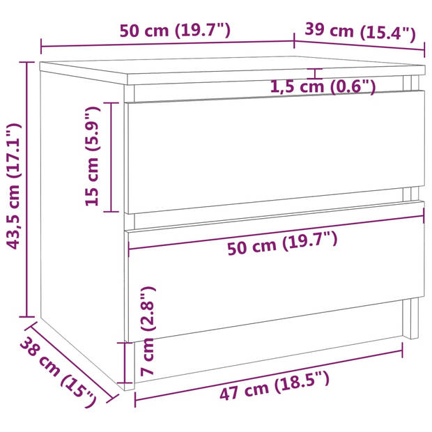 vidaXL Nachtkastje 50x39x43,5 cm bewerkt hout gerookt eikenkleurig