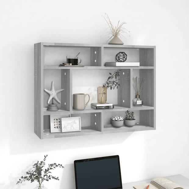 The Living Store Wandplank Sonoma Eiken - 75 x 16 x 55 cm - Opbergruimte - Grijs