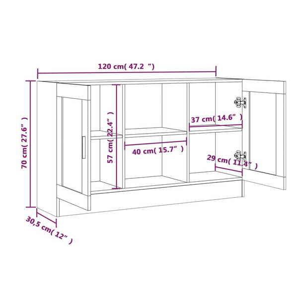 The Living Store Dressoir Bruineiken - 120 x 30.5 x 70 cm - Sterk en praktisch