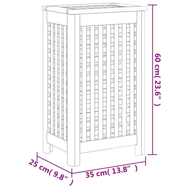 vidaXL Wasmand 35x25x60 cm massief teakhout