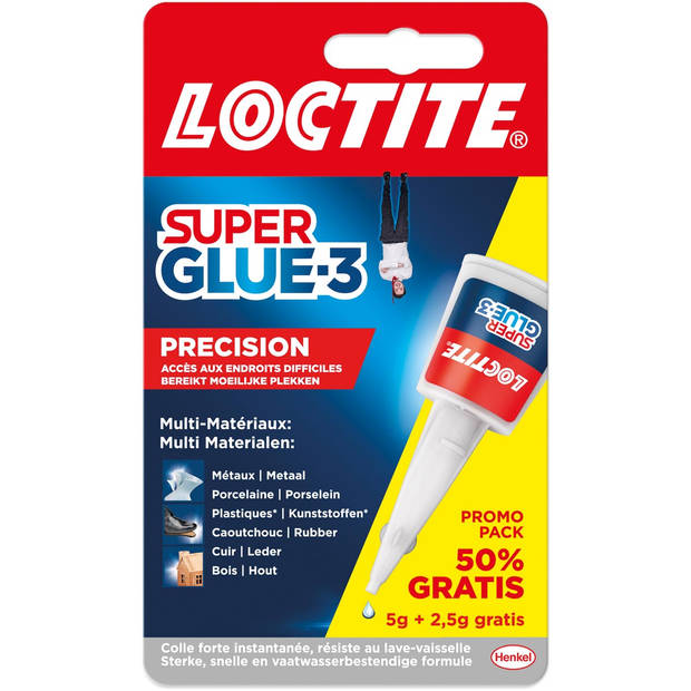 Loctite Secondelijm Super Glue Precision, 5 g + 50 % gratis, op blister
