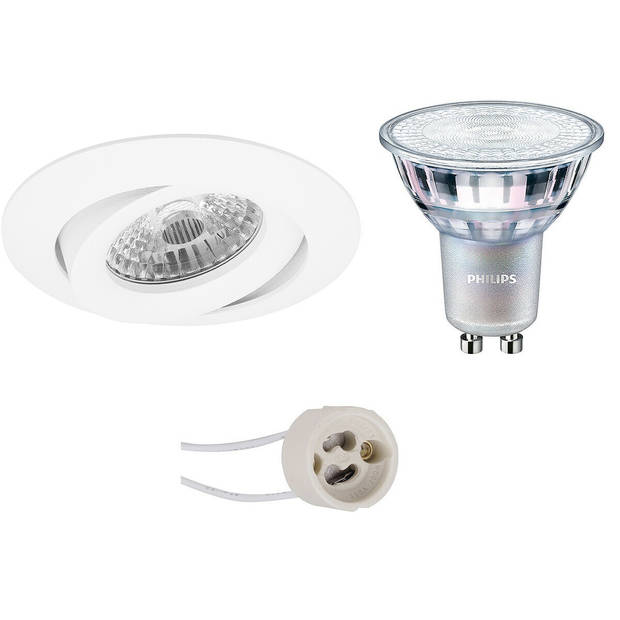 LED Spot Set - Pragmi Uranio Pro - GU10 Fitting - Inbouw Rond - Mat Wit - Kantelbaar - Ø82mm - Philips - MASTER 927 36D