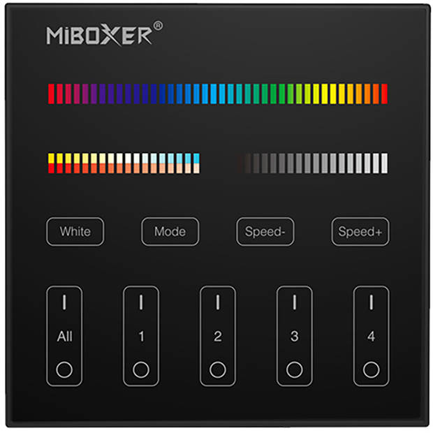 Mi-Light MiBoxer - Smart Touch Wandbediening - RGB+CCT - 4 Zone - Mat Zwart