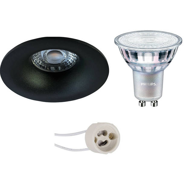 LED Spot Set - Pragmi Nora Pro - GU10 Fitting - Inbouw Rond - Mat Zwart - Ø82mm - Philips - MASTER 927 36D VLE - 3.7W -