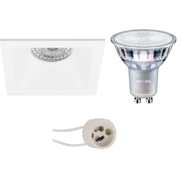 LED Spot Set - Pragmi Pollon Pro - GU10 Fitting - Inbouw Vierkant - Mat Wit - Verdiept - 82mm - Philips - MASTER 927 36D