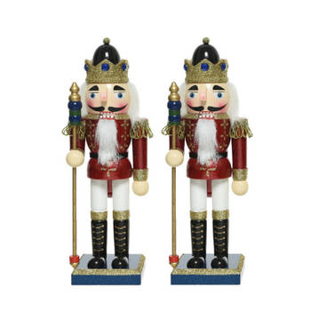 2x stuks kerstbeeldjes houten notenkraker poppetjes/soldaten 25 cm kerstbeeldjes - Kerstbeeldjes