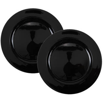 Set van 2x stuks diner onderborden rond zwart glimmend 33 cm - Kaarsenplateaus