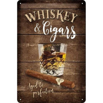 Metalen muurplaatje Whisky and Cigars 20 x 30 cm - Metalen wandbordjes