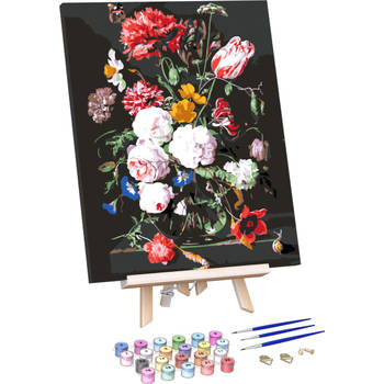 Rubye® Schilderen Op Nummer Volwassenen – Bloemen in Vaas – Met Canvas Schildersdoek en Penselen - 40x50cm