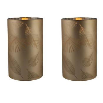 2x stuks luxe led kaarsen in goud bladeren glas D7 x H12,5 cm - LED kaarsen