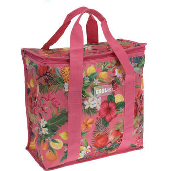 Medium size koeltas voor lunch Tropical Flowers roze/creme 34 x 16 x 36 cm 16 liter - Koeltas
