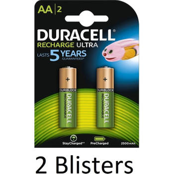 4 Stuks (2 Blisters a 2 st) Duracell AA Oplaadbare Batterijen - 2500 mAh