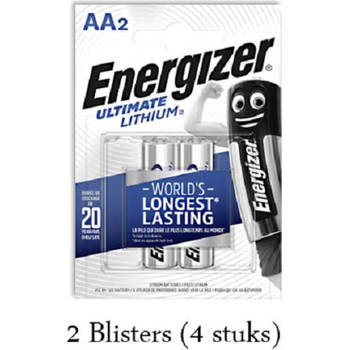 4 stuks (2 blisters a 2 stuks) Energizer Lithium AA/L91 1.5v