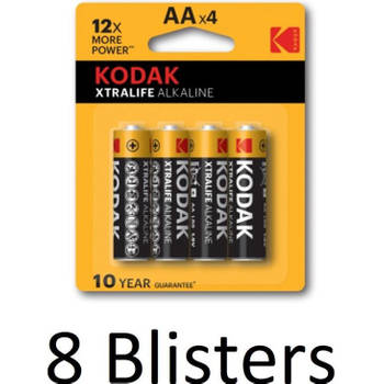 32 Stuks (8 Blisters a 4 st) Kodak Xtralife AA Alkaline Batterijen