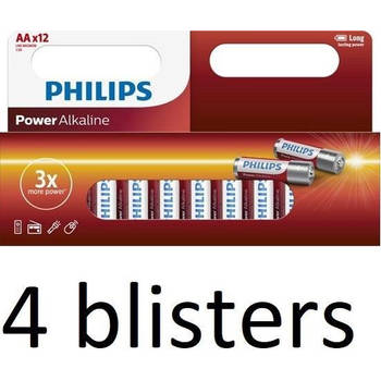 48 Stuks (4 Blisters a 12 St) Philips AA Alkaline Batterijen