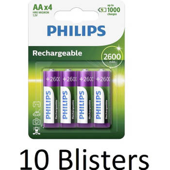 40 Stuks (10 Blisters a 4 st) Philips AA Oplaadbare batterijen - 2500 mAh