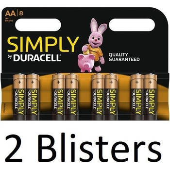 16 Stuks (2 Blisters a 8 st) Duracell AA Simply Batterijen