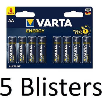40 Stuks (5 Blisters a 8 st) Varta Energy AA Alkaline Batterijen