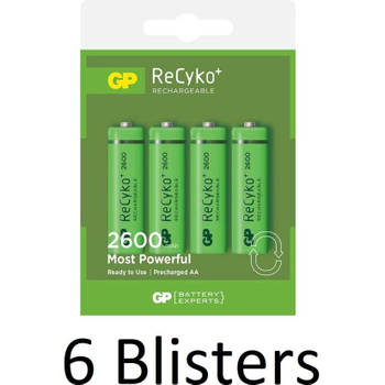 24 Stuks (6 Blisters a 4 st) GP ReCyco AA Oplaadbaare Batterijen - 2600 mAh