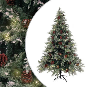 vidaXL Kerstboom met LED en dennenappels 150 cm PVC en PE groen en wit
