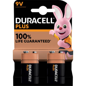 Duracell batterij Plus 100% 9V, blister van 2 stuks 10 stuks