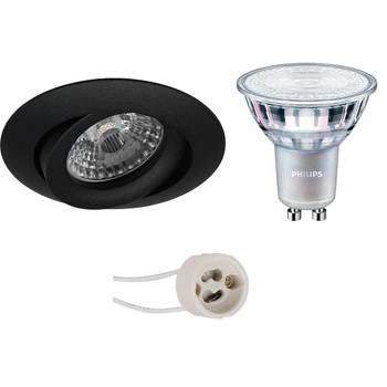 LED Spot Set - Pragmi Uranio Pro - GU10 Fitting - Inbouw Rond - Mat Zwart - Kantelbaar - Ø82mm - Philips - MASTER 927