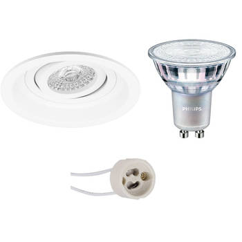 LED Spot Set - Pragmi Domy Pro - GU10 Fitting - Inbouw Rond - Mat Wit - Verdiept - Kantelbaar - Ø105mm - Philips -