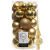 Decoris kerstballen 30x stuks - goud 4/5/6 cm kunststof mat/glans/glitter mix en piek - Kerstbal